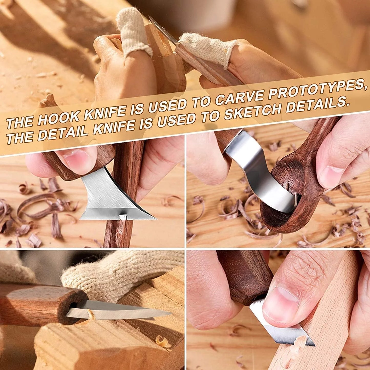 Wood Carving Tools 13pcs Wood Carving Kits - Includes Hook Carving Knife Detail Wood Knife Whittling Knife Oblique Knife Trimming Knife Chip Carving Knife for Beginners